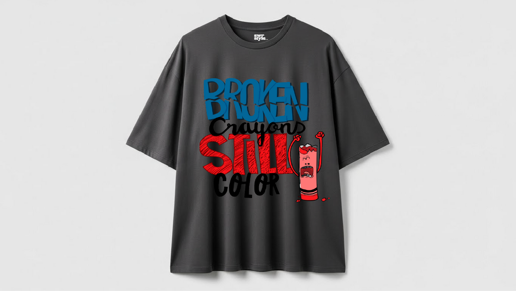 Broken - Baskılı Unisex Tişört - Oversize Kalıp