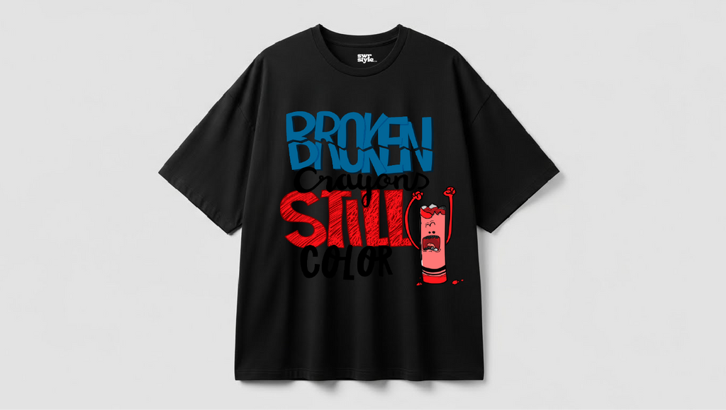 Broken - Baskılı Unisex Tişört - Oversize Kalıp