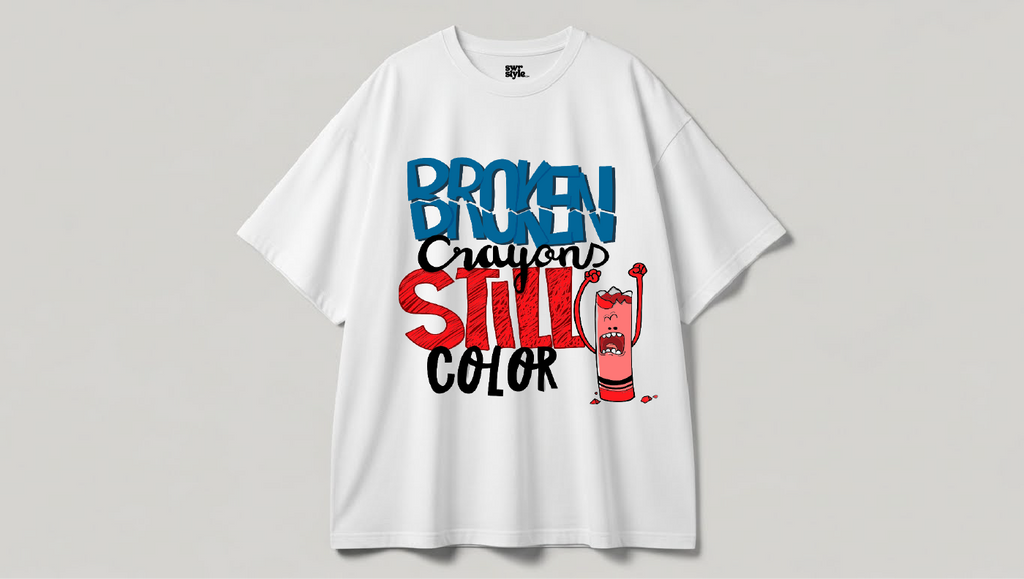 Broken - Baskılı Unisex Tişört - Oversize Kalıp