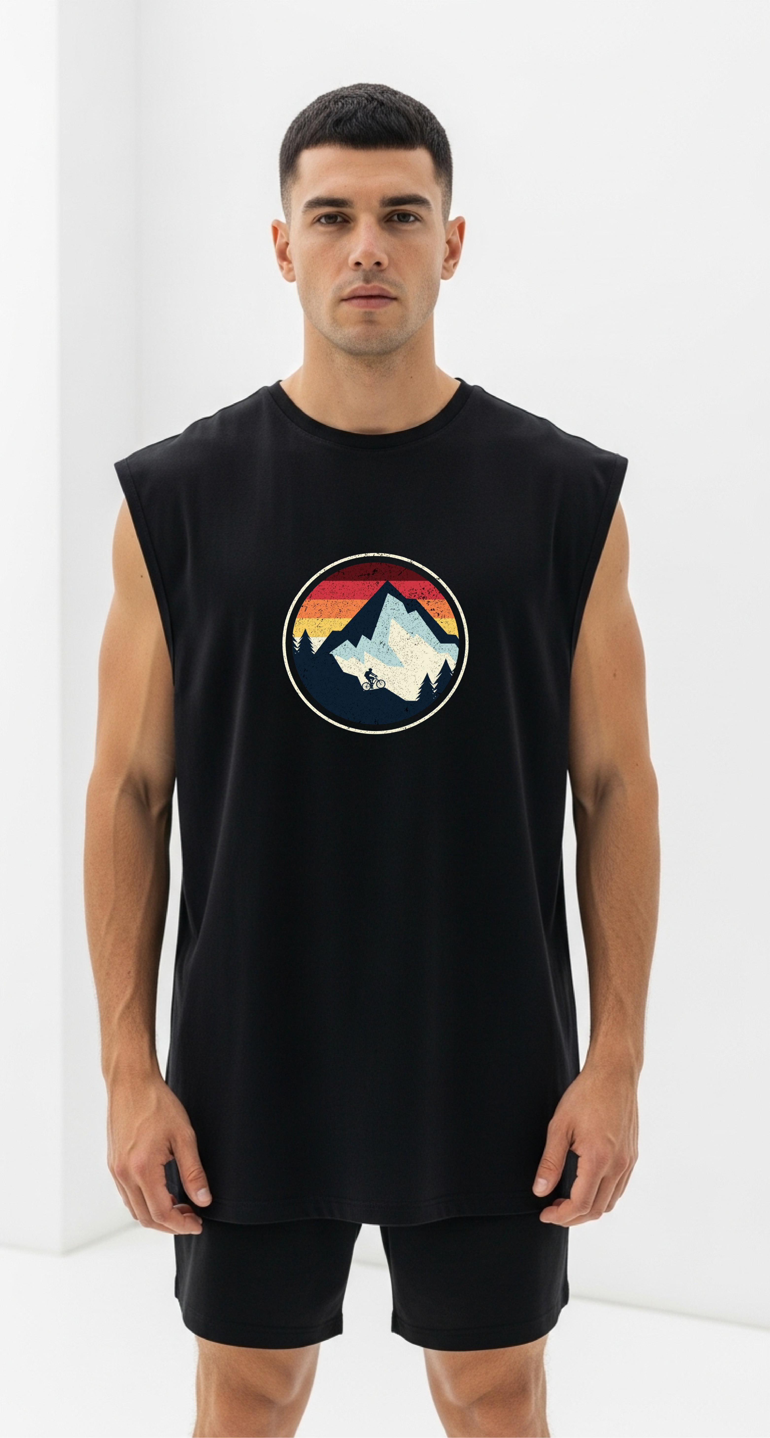 Fitness Uyumlu Baskılı Unisex Sıfırkol T-shirt - Regular Kalıp