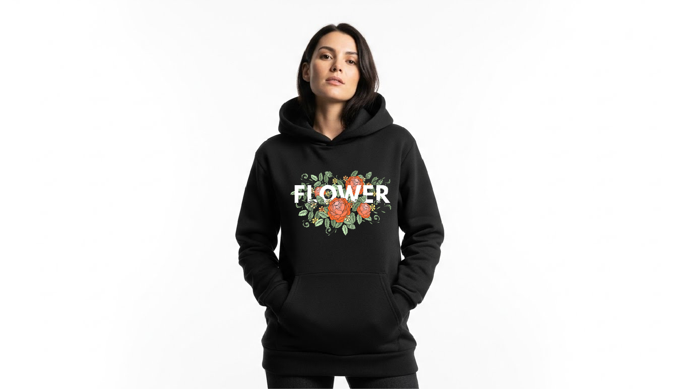 Flower - Baskılı Kadın Hoodie - Regular Kalıp
