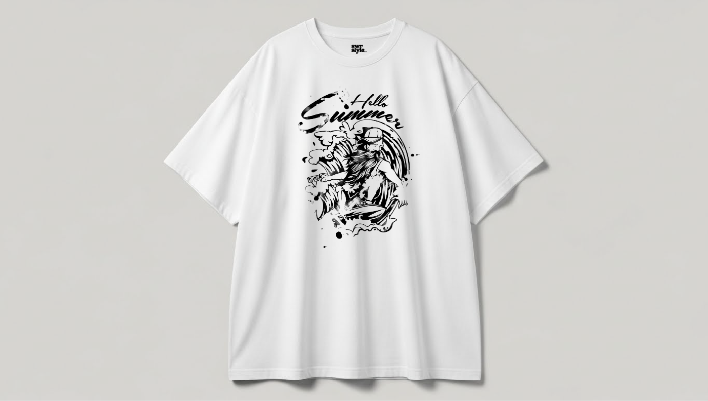 Hello Summer - Baskılı Unisex Tişört - Oversize Kalıp