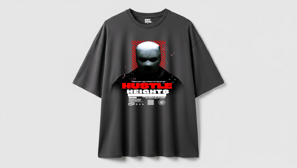 Hustle - Baskılı Unisex Tişört - Oversize Kalıp