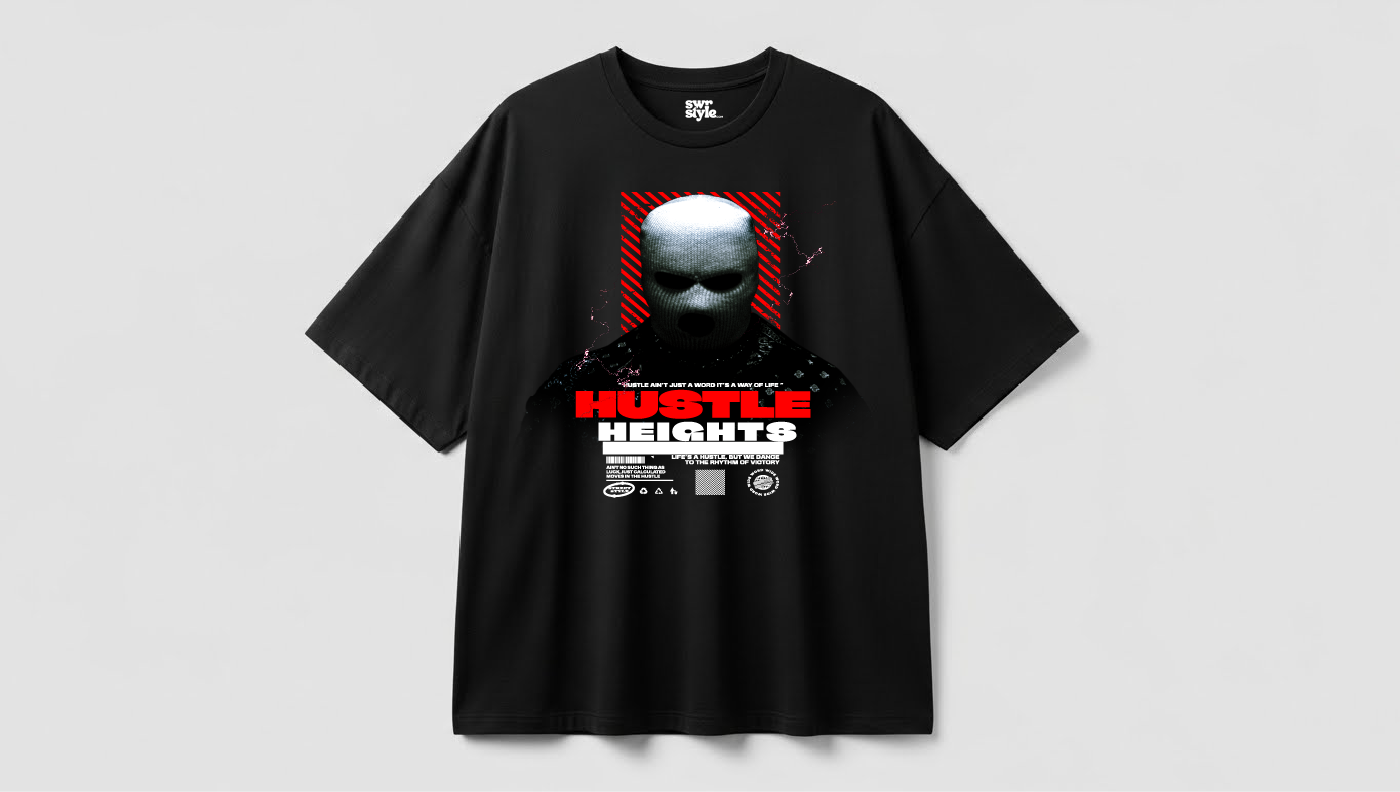 Hustle - Baskılı Unisex Tişört - Oversize Kalıp