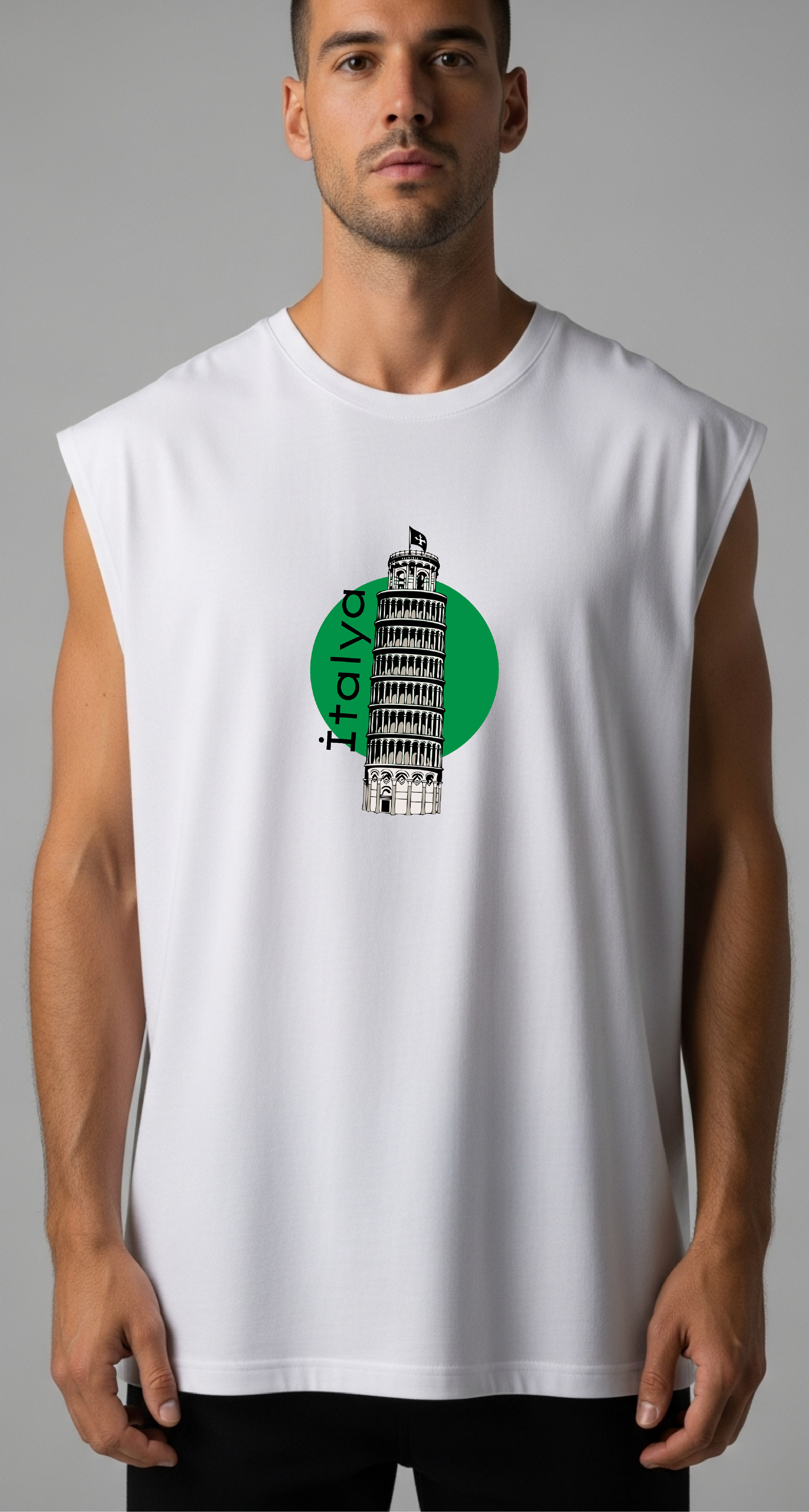 İtalya - Fitness Uyumlu Baskılı Unisex Sıfırkol T-shirt - Regular Kalıp