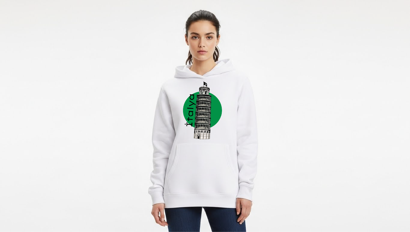 İtalya - Baskılı Kadın Hoodie - Regular Kalıp