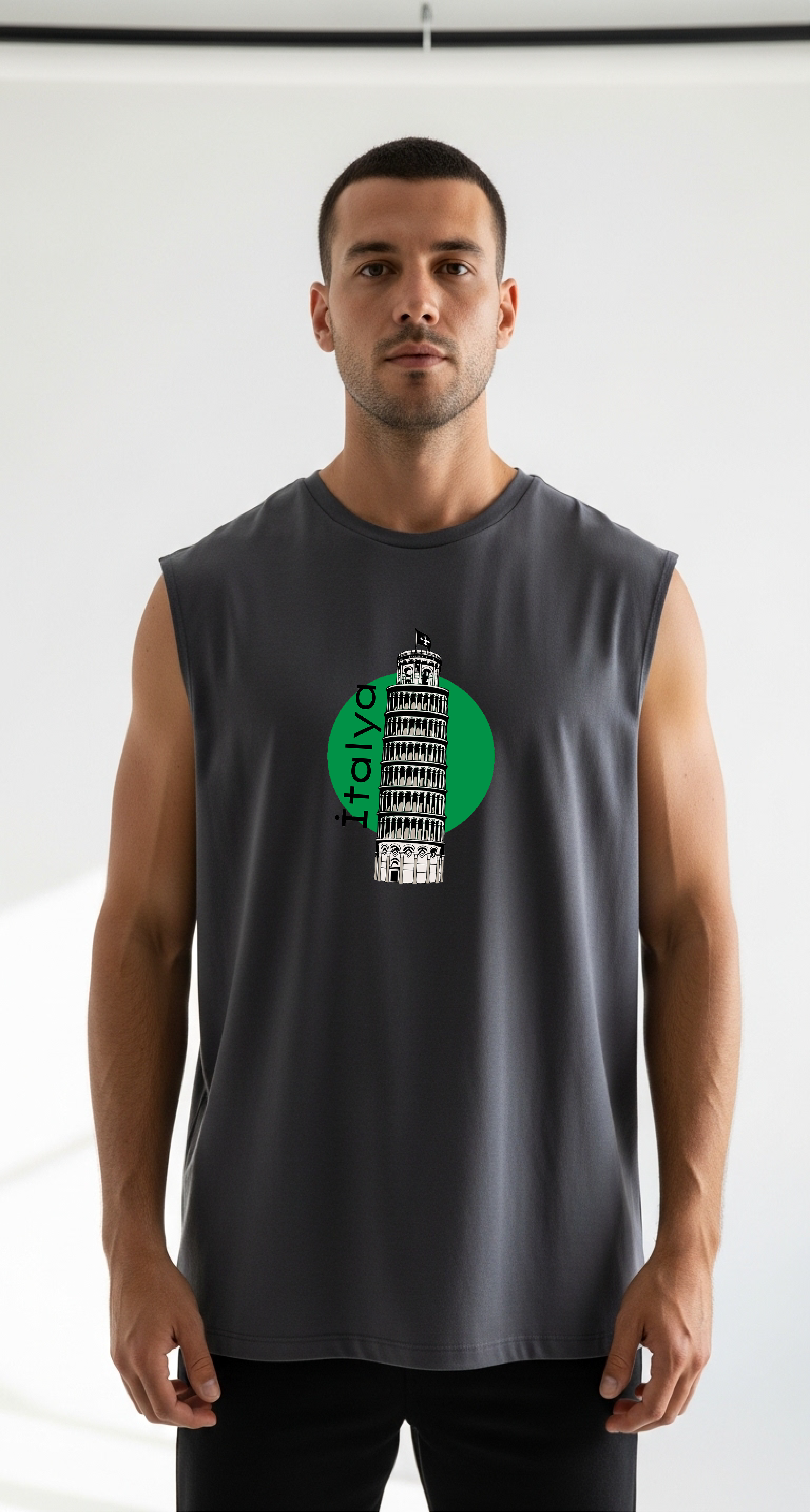 İtalya - Fitness Uyumlu Baskılı Unisex Sıfırkol T-shirt - Regular Kalıp