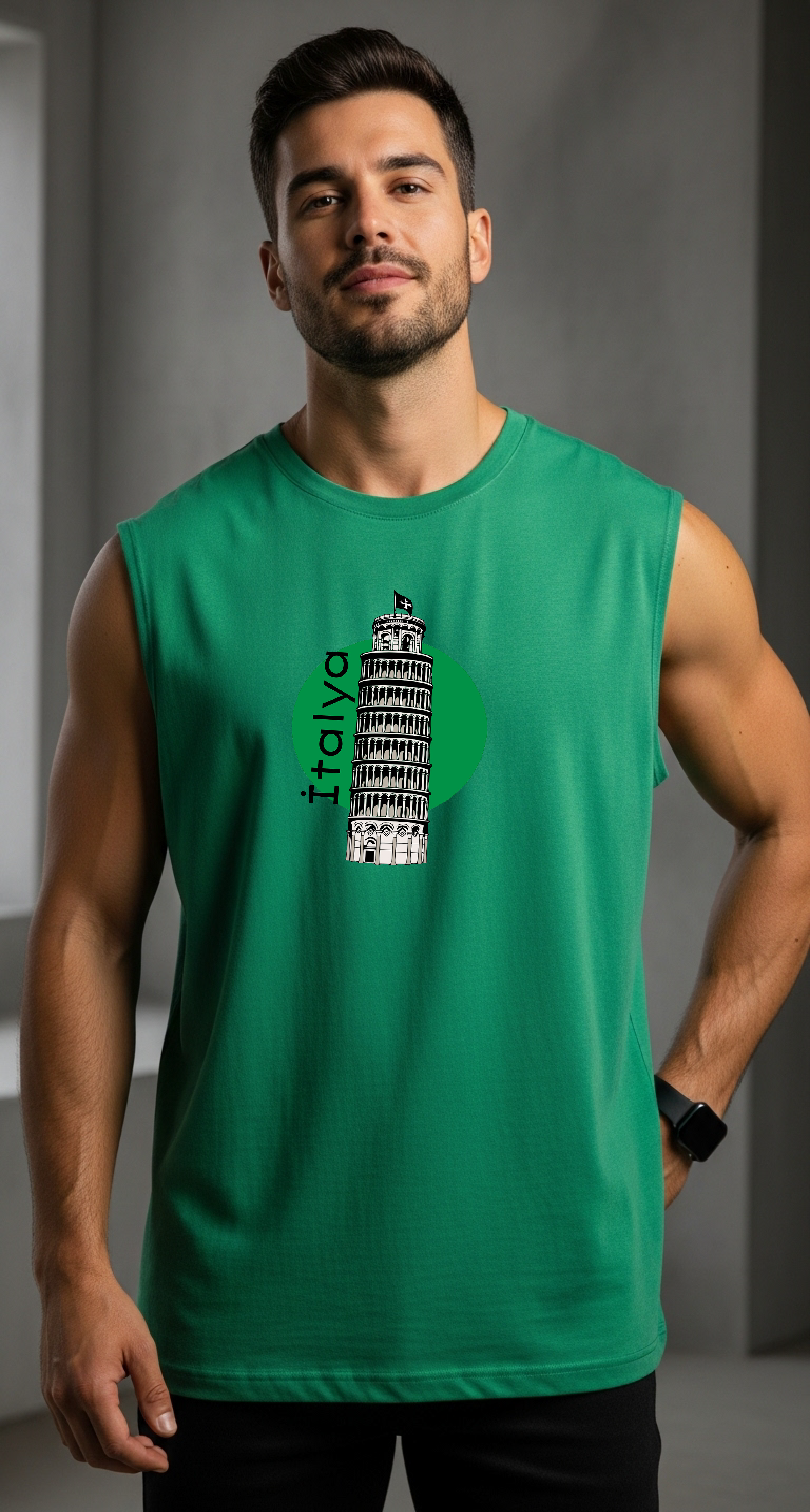 İtalya - Fitness Uyumlu Baskılı Unisex Sıfırkol T-shirt - Regular Kalıp