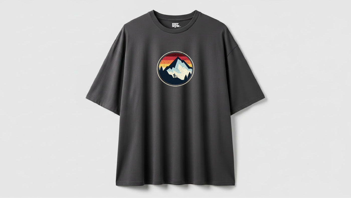 Mountain - Baskılı Unisex Tişört - Oversize Kalıp