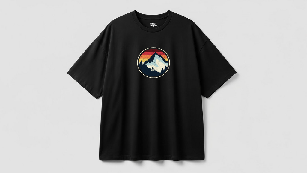 Mountain - Baskılı Unisex Tişört - Oversize Kalıp