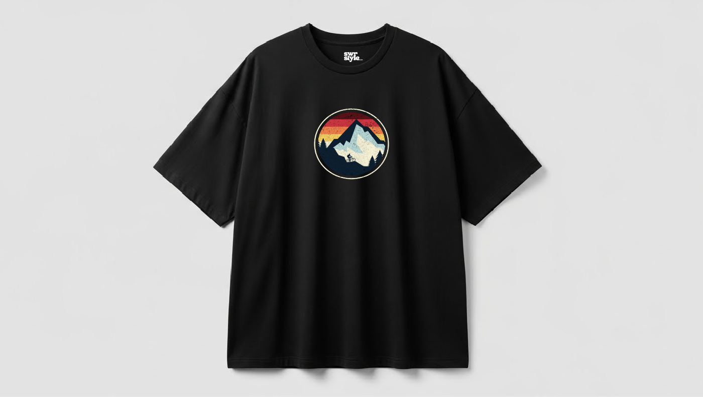 Mountain - Baskılı Unisex Tişört - Oversize Kalıp