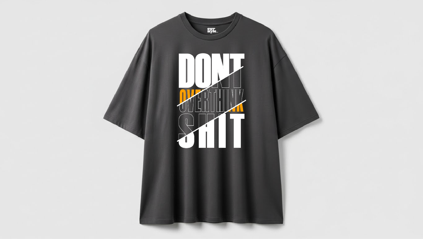 Overthink - Baskılı Unisex Tişört - Oversize Kalıp