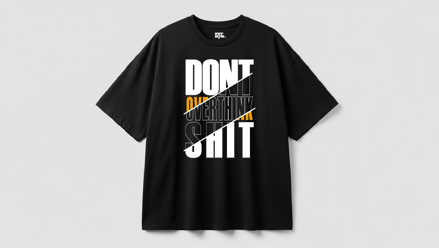 Overthink - Baskılı Unisex Tişört - Oversize Kalıp