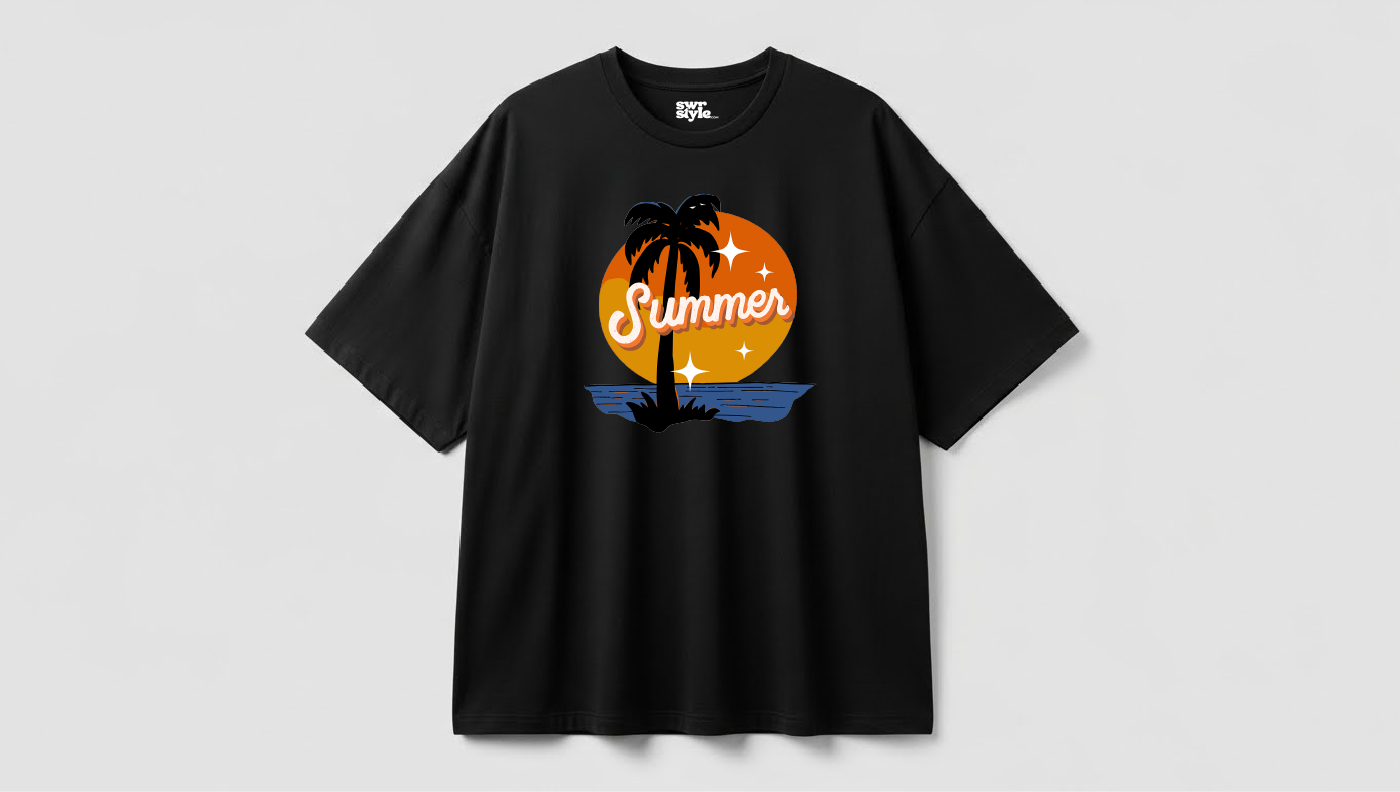 Summer - Baskılı Unisex Tişört - Oversize kalıp
