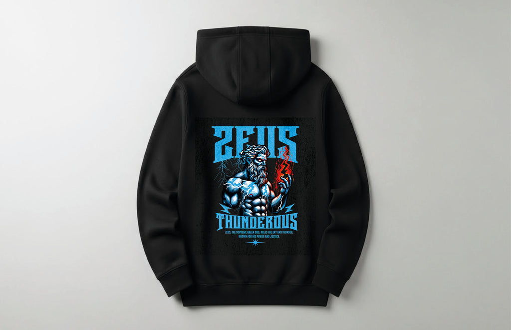 Zeus Thunderous - Unisex Sırt Baskılı Unisex Hoodie - Regular Kalıp