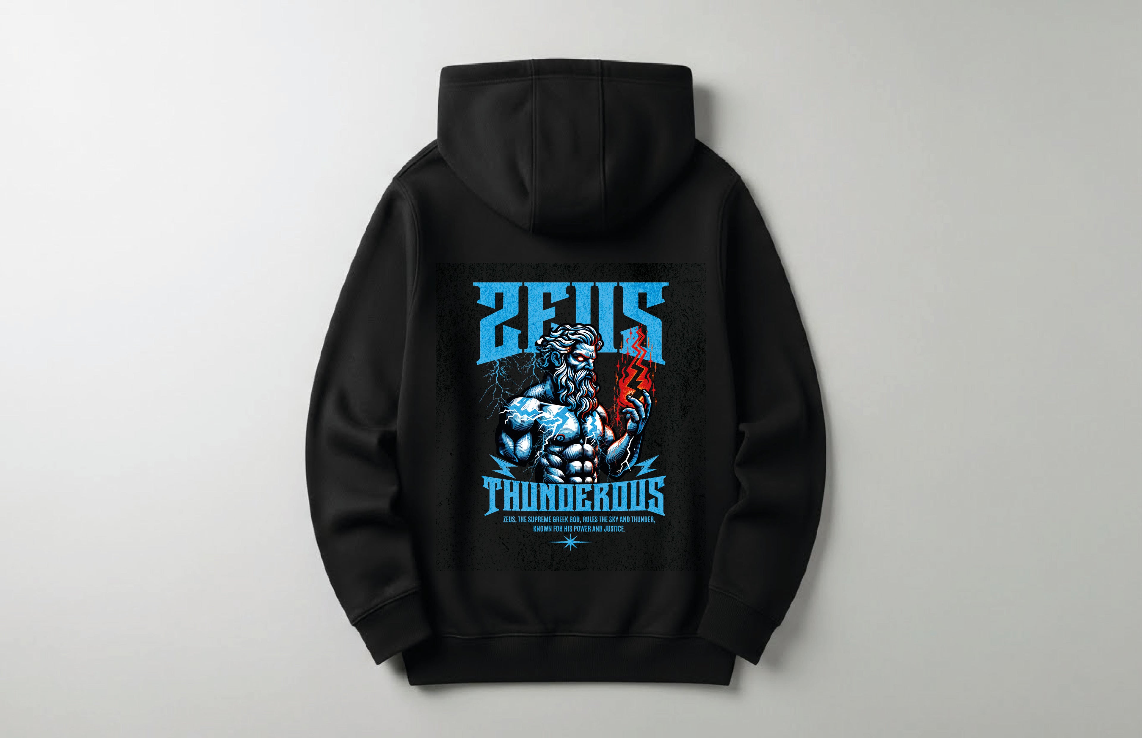 Zeus Thunderous - Unisex Sırt Baskılı Unisex Hoodie - Regular Kalıp